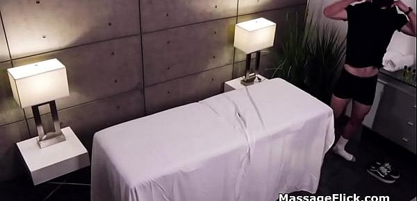Milking cock under the table during massage